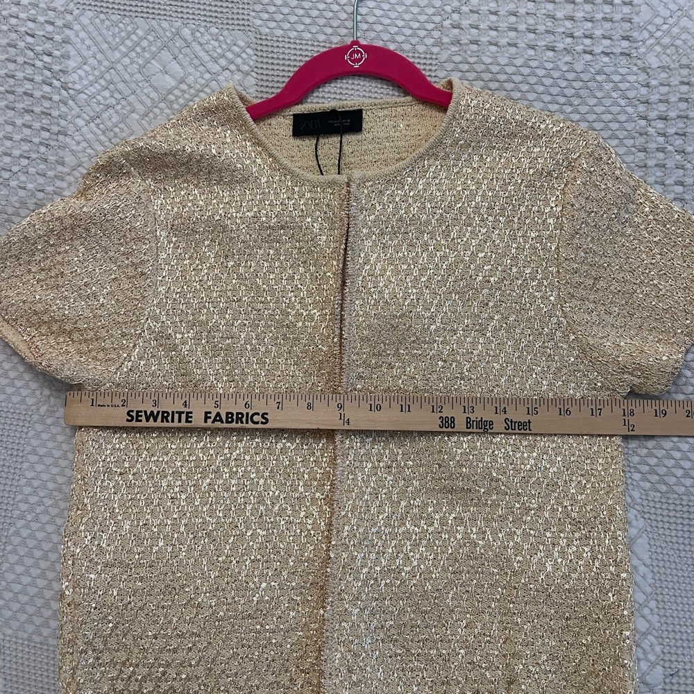 Zara Metallic Gold Short-Sleeve Open Cardigan size XL - Picture 7 of 7